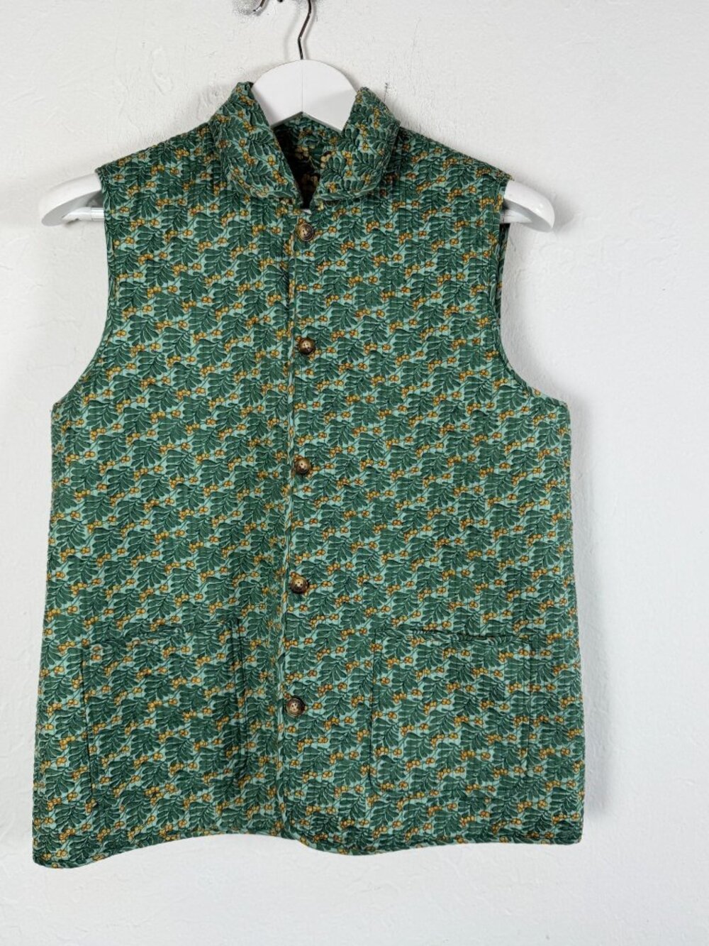 Reversible Quilted Vest Floral Block Print Boho Pockets Lightweight Outdoor
